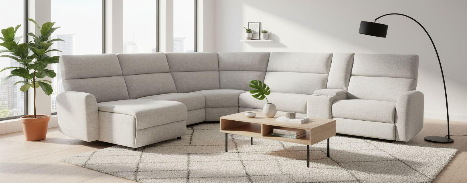 WOHNLANDSCHAFT Hellgrau Webstoff  - Hellgrau/Schwarz, KONVENTIONELL, Kunststoff/Textil (302/107/325cm) - MID.YOU