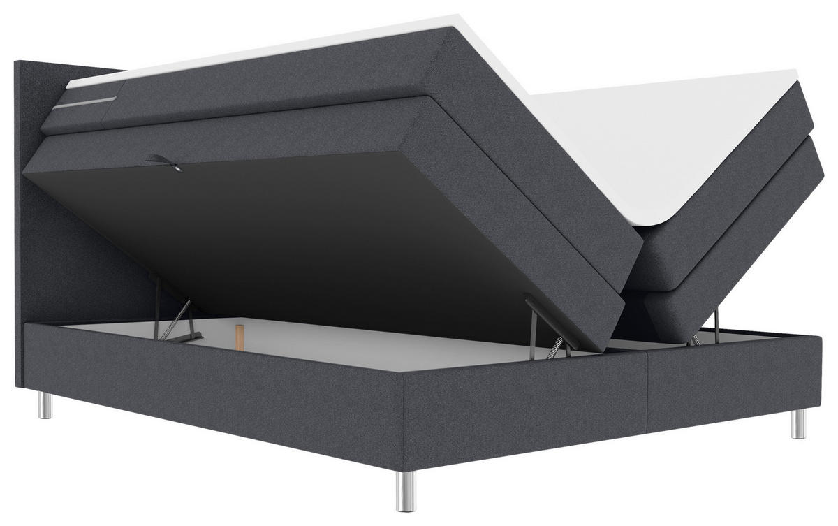 BOXSPRINGBETT 200/200 cm,  in Anthrazit, Bettkasten, Topper, Matratzen, H3 = fest  - Chromfarben/Anthrazit, KONVENTIONELL, Kunststoff/Textil (200/200cm) - Boxxx