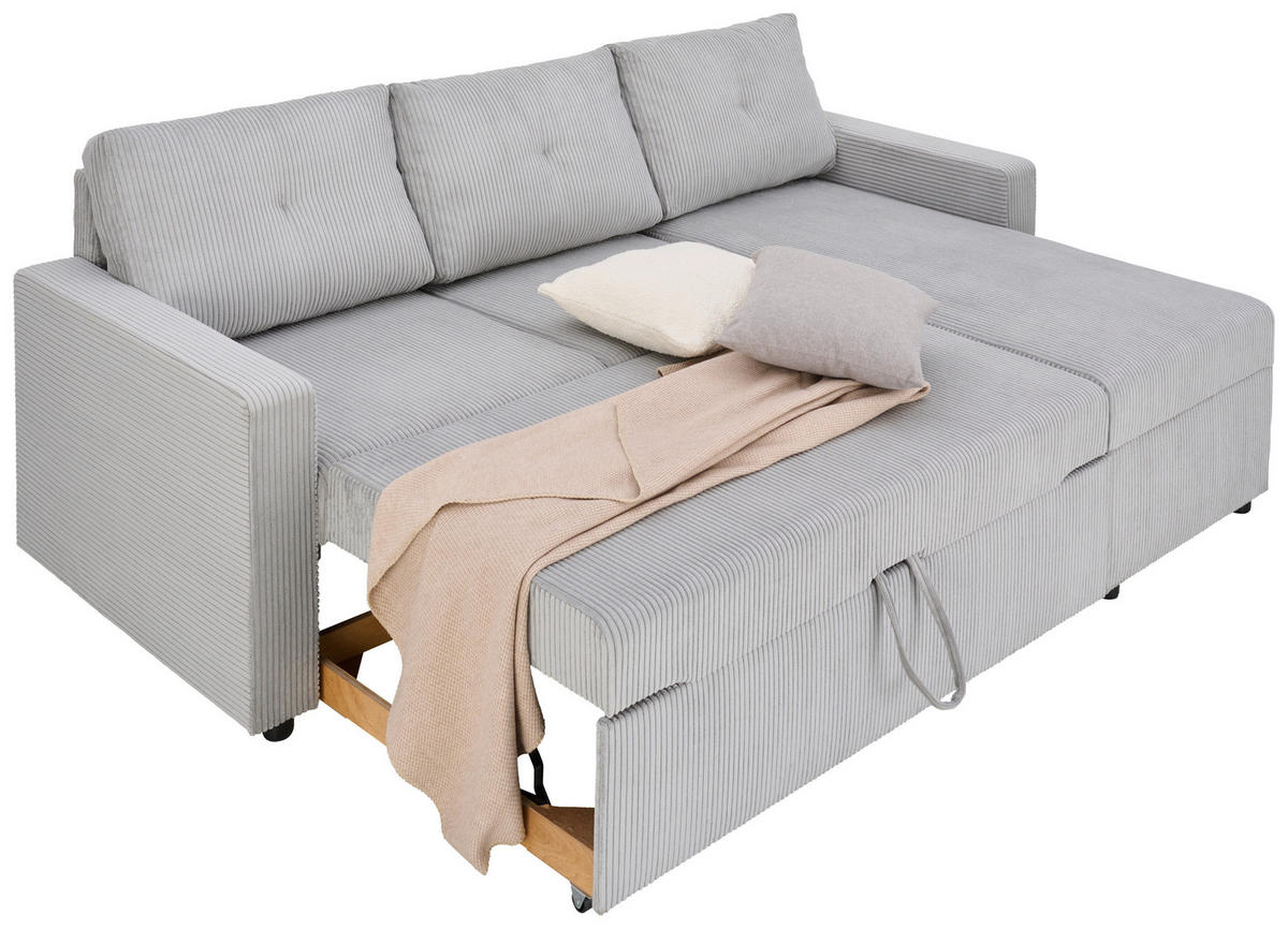 ECKSOFA Hellgrau Cord  - Hellgrau/Schwarz, KONVENTIONELL, Kunststoff/Textil (218/155cm) - Ti'me