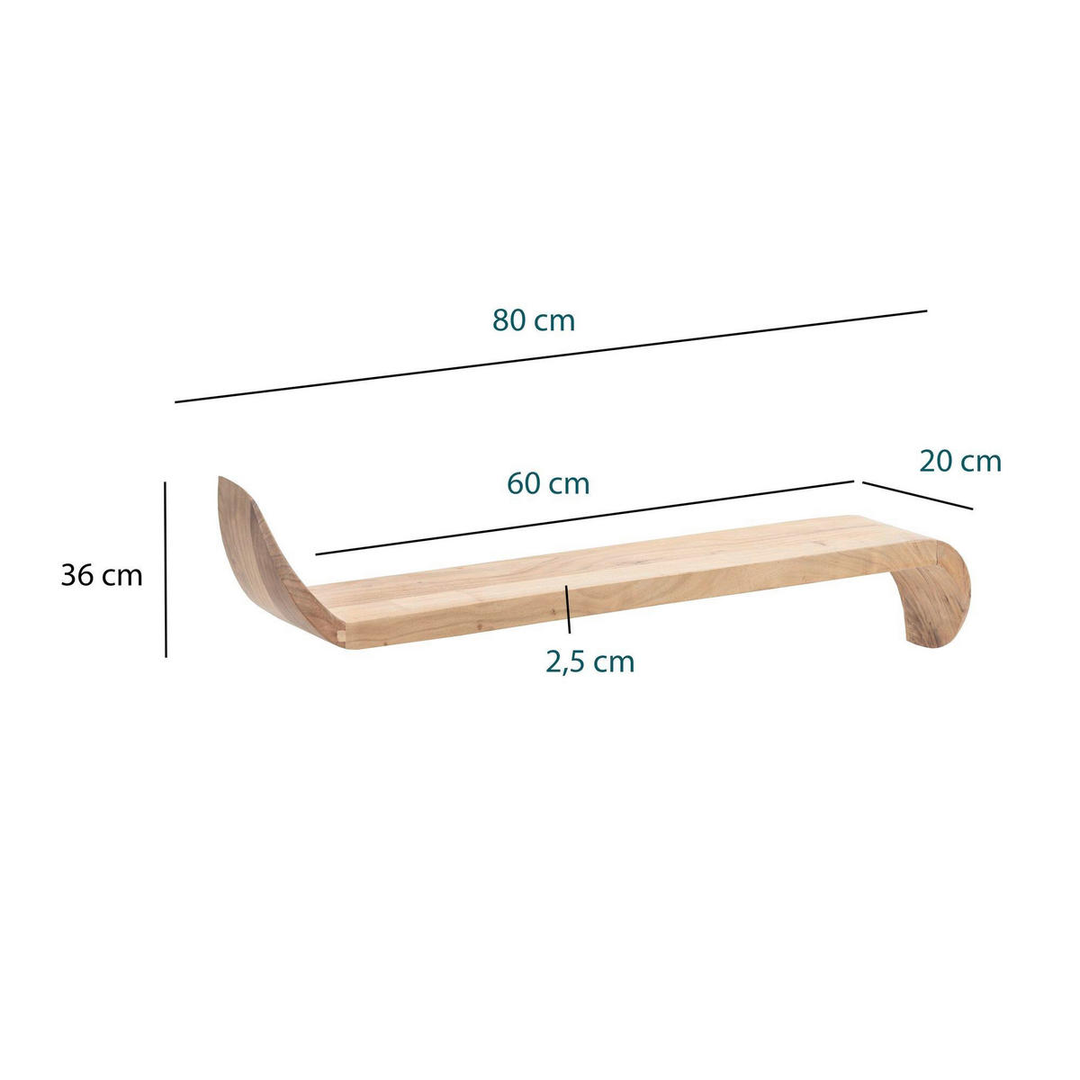 WANDBOARD80/36/20 cm Braun  - Braun, Design, Holz (80/36/20cm) - Livetastic