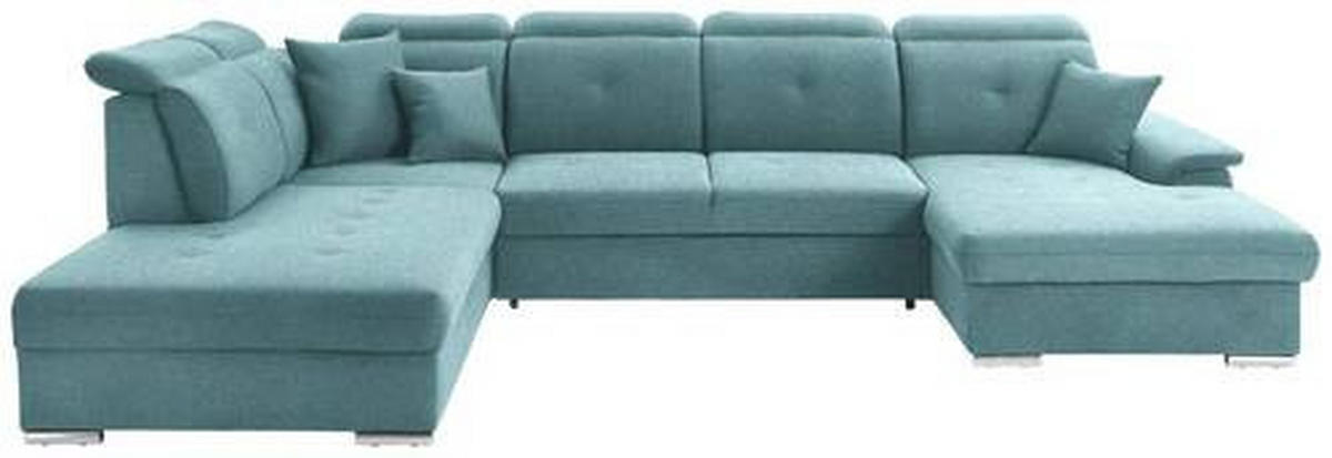 WOHNLANDSCHAFT in Flachgewebe Türkis  - Türkis/Silberfarben, Design, Kunststoff/Textil (263/365/187cm) - Cantus