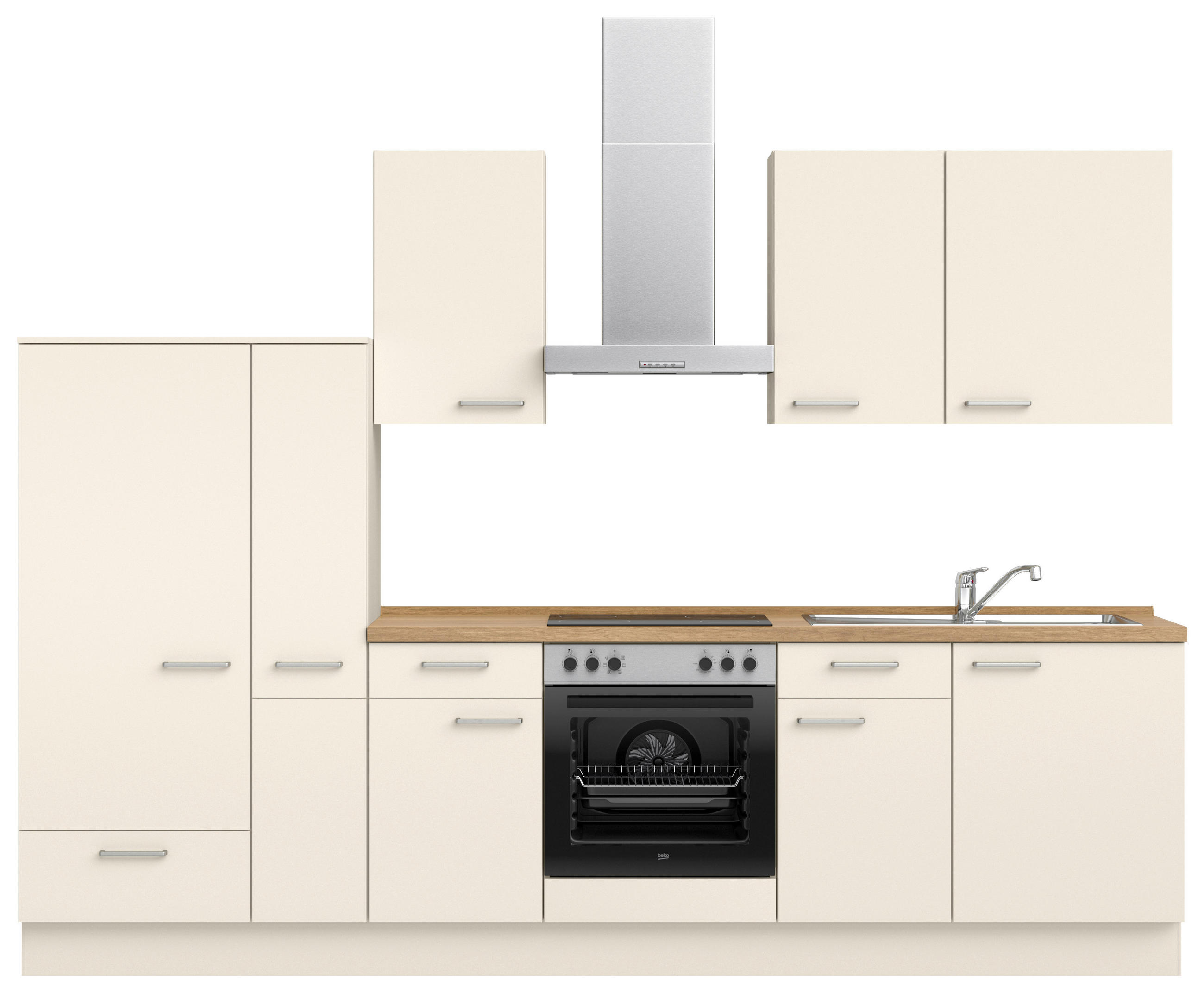 KÜCHENBLOCK 300 cm   in Eichefarben, Magnolie  - Edelstahlfarben/Eichefarben, MODERN, Holzwerkstoff/Metall (300cm) - Nobilia