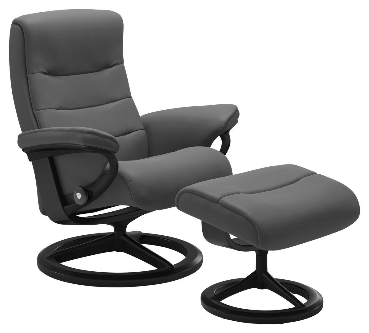 RELAXSESSELSET Nordic Echtleder Relaxfunktion, Hocker    - Dunkelgrau/Schwarz, Natur, Leder/Holz (84/102/76cm) - Stressless