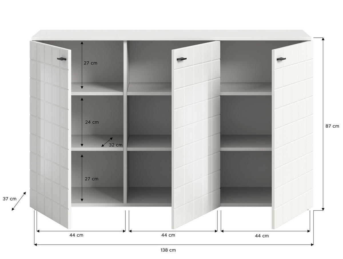 SIDEBOARD 138/87/37 cm  in Weiss Hochglanz  - Weiss Hochglanz/Schwarz, Design, Holzwerkstoff/Kunststoff (138/87/37cm) - MID.YOU