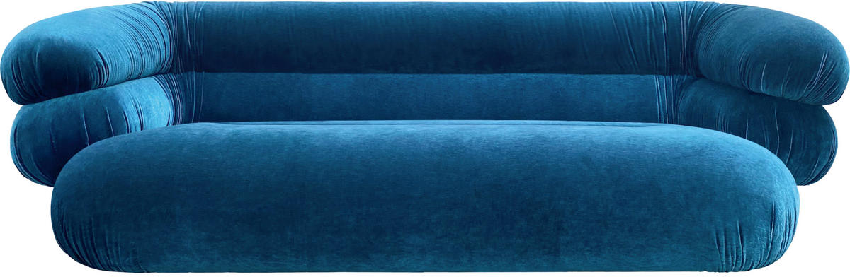BIGSOFA in Velours Blau  - Blau/Schwarz, Trend, Kunststoff/Textil (250/77/130cm) - Bretz