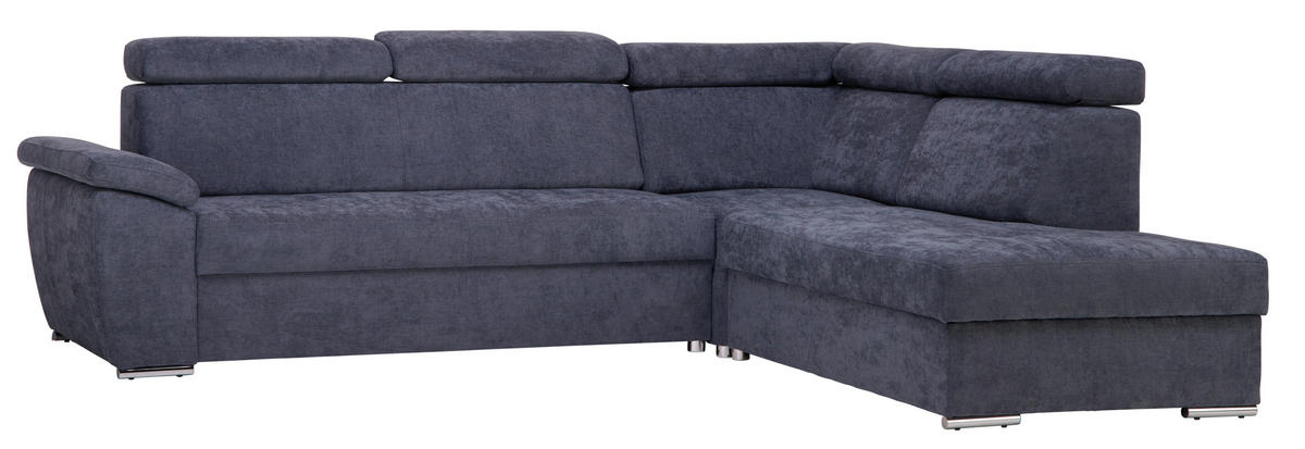 Ecksofa Dunkelblau Chenille  - Chromfarben/Dunkelblau, MODERN, Textil/Metall (270/230cm) - MID.YOU