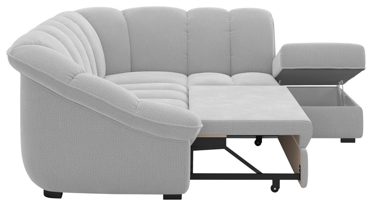 ECKSOFA Hellgrau Chenille Bettkasten, Schlaffunktion, Rücken echt  - Hellgrau/Schwarz, KONVENTIONELL, Kunststoff/Textil (260/222cm) - Welnova