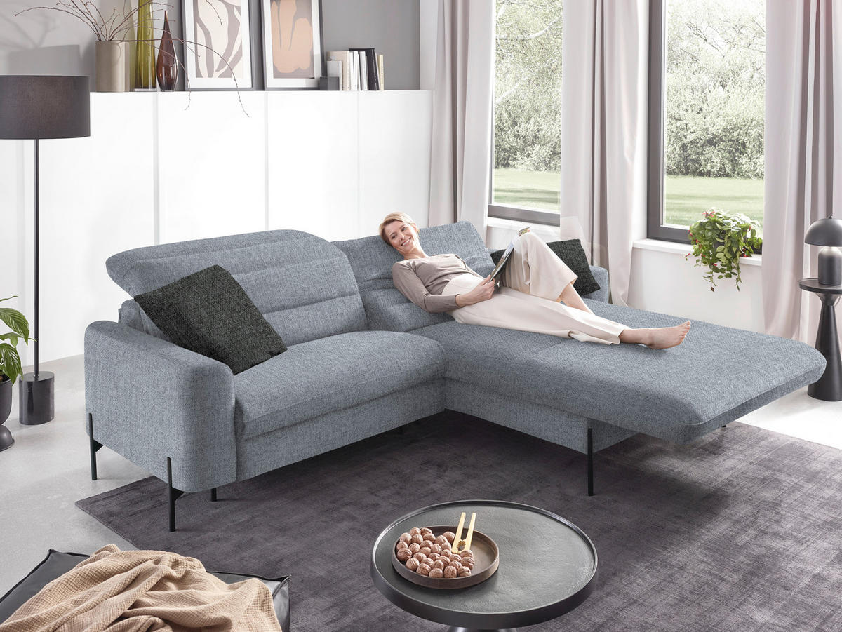 ECKSOFA in Flachgewebe Blaugrau  - Blaugrau/Schwarz, Design, Textil/Metall (252/191cm) - Dieter Knoll