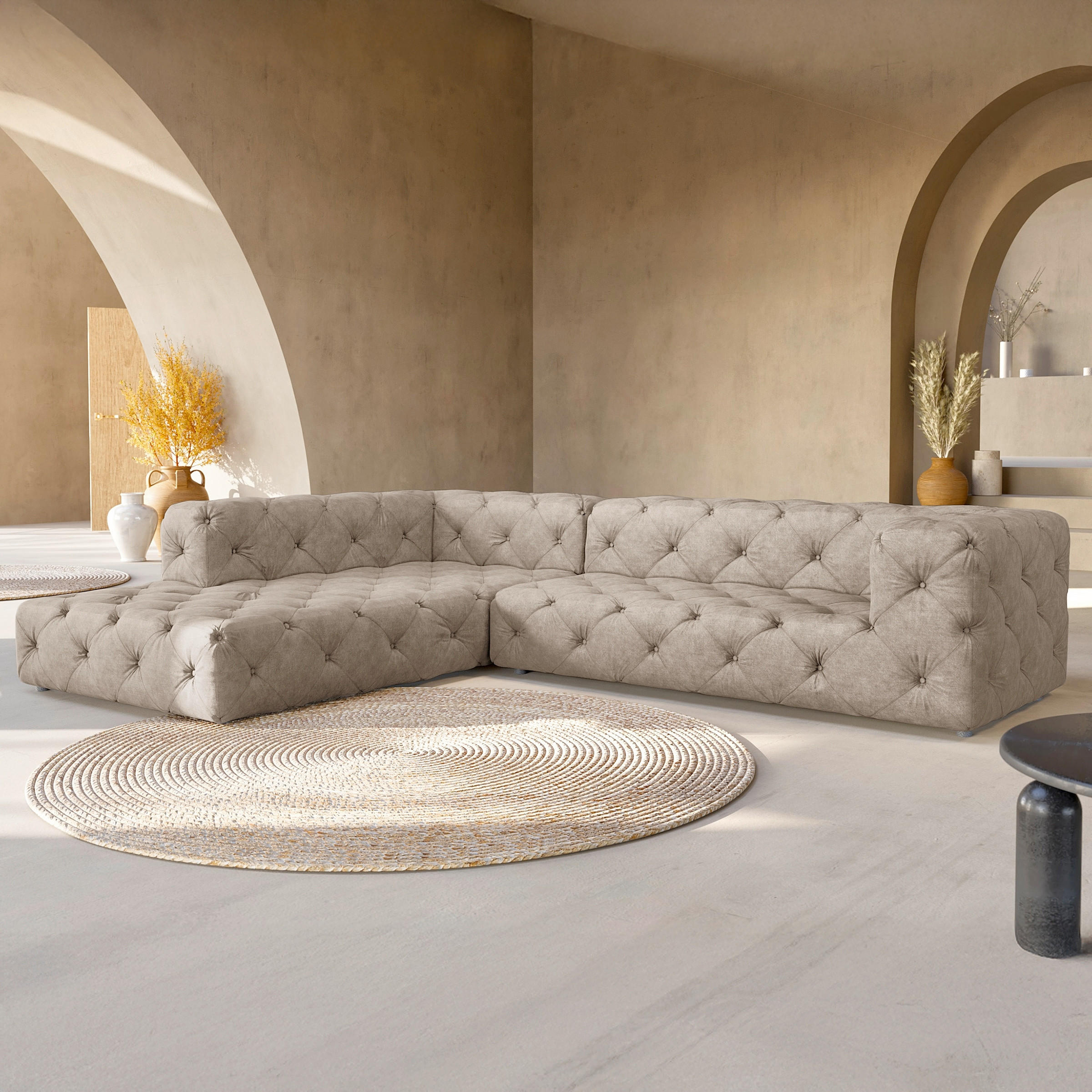 ECKSOFA Fresco in Mikrofaser Cappuccino  228/325 cm  - Schwarz/Cappuccino, Design, Kunststoff/Textil (228/325cm) - P & B