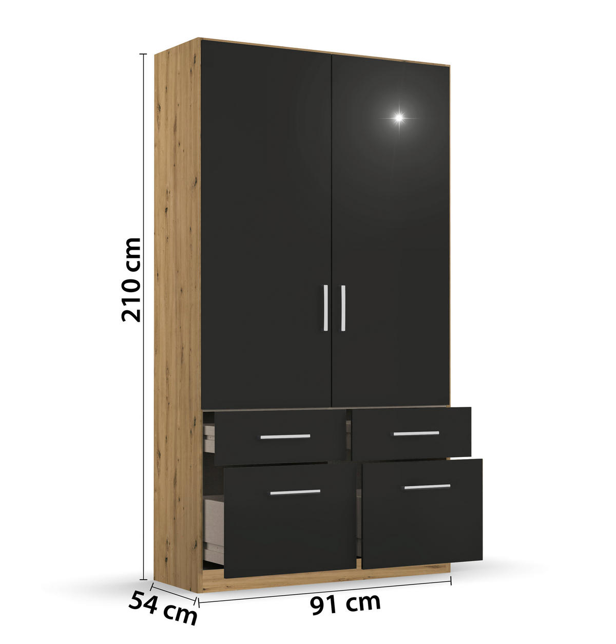 DREHTÜRENSCHRANK  in Eiche Artisan, Grau  - Chromfarben/Eiche Artisan, MODERN, Holzwerkstoff/Kunststoff (91/197/54cm) - Rauch Möbel