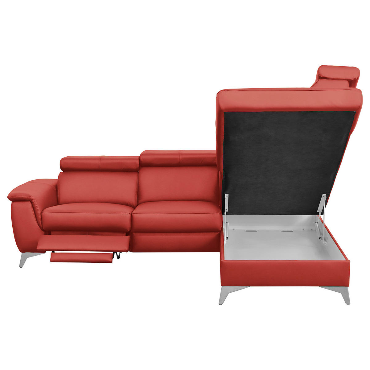 ECKSOFA Rot Echtleder Lederlook  - Chromfarben/Rot, Design, Leder/Textil (257/197cm) - Livetastic