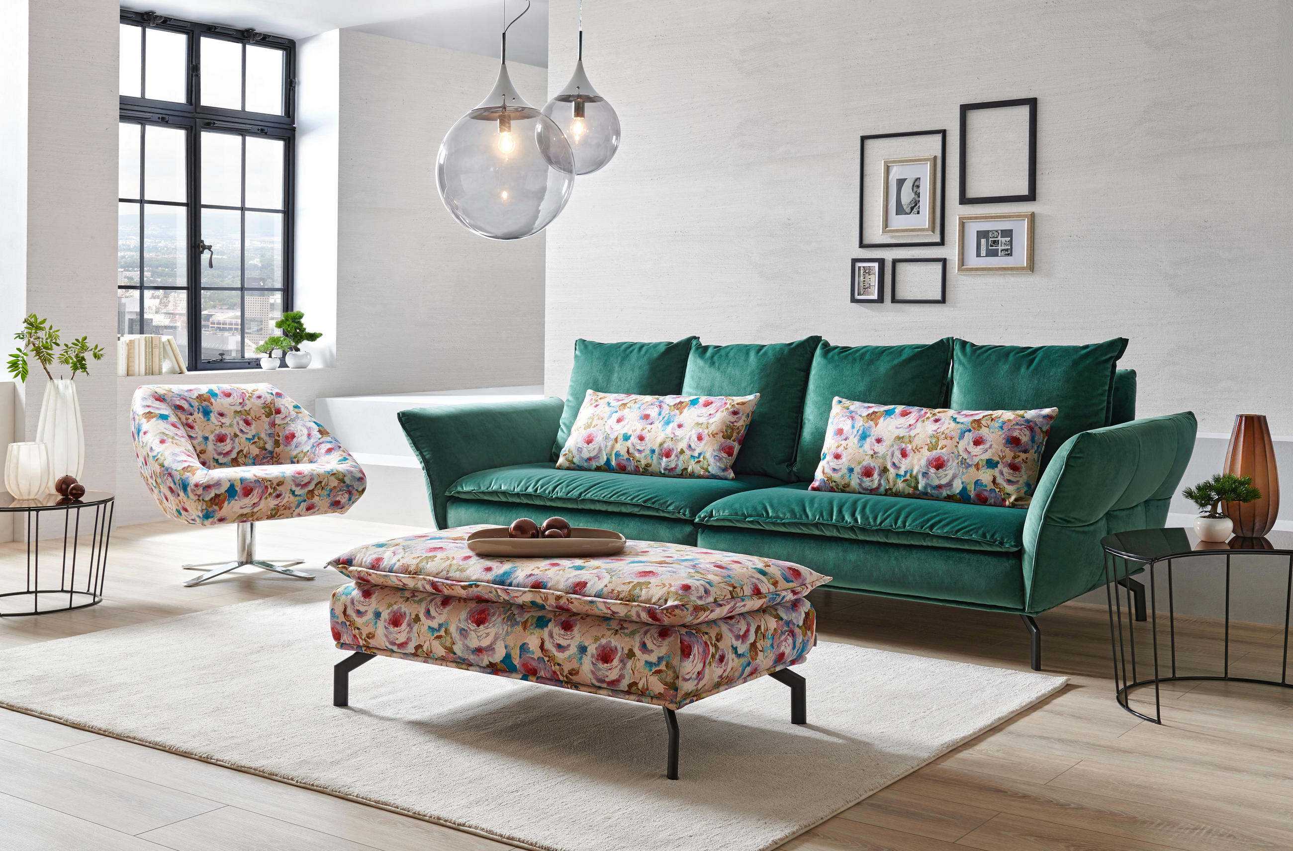 MEGA SOFA zelena - zelena/višebojna, Dizajnerski, metal/tekstil (300/88-45/109cm) - Landscape