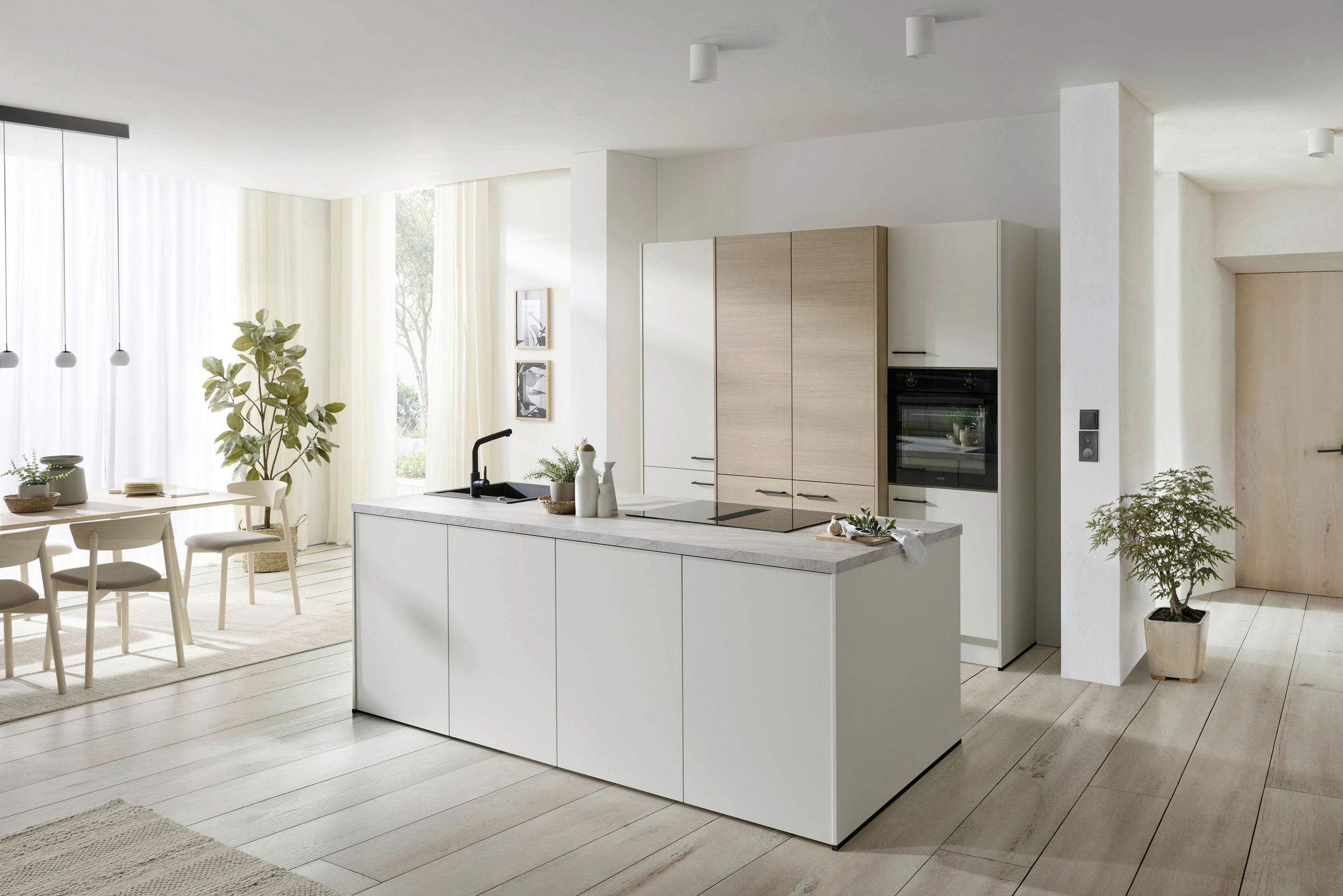KÜCHENBLOCK 226,4 cm   in Weiß, Eichefarben  - Eichefarben/Beige, Basics, Holzwerkstoff/Metall (226,4cm) - Venda