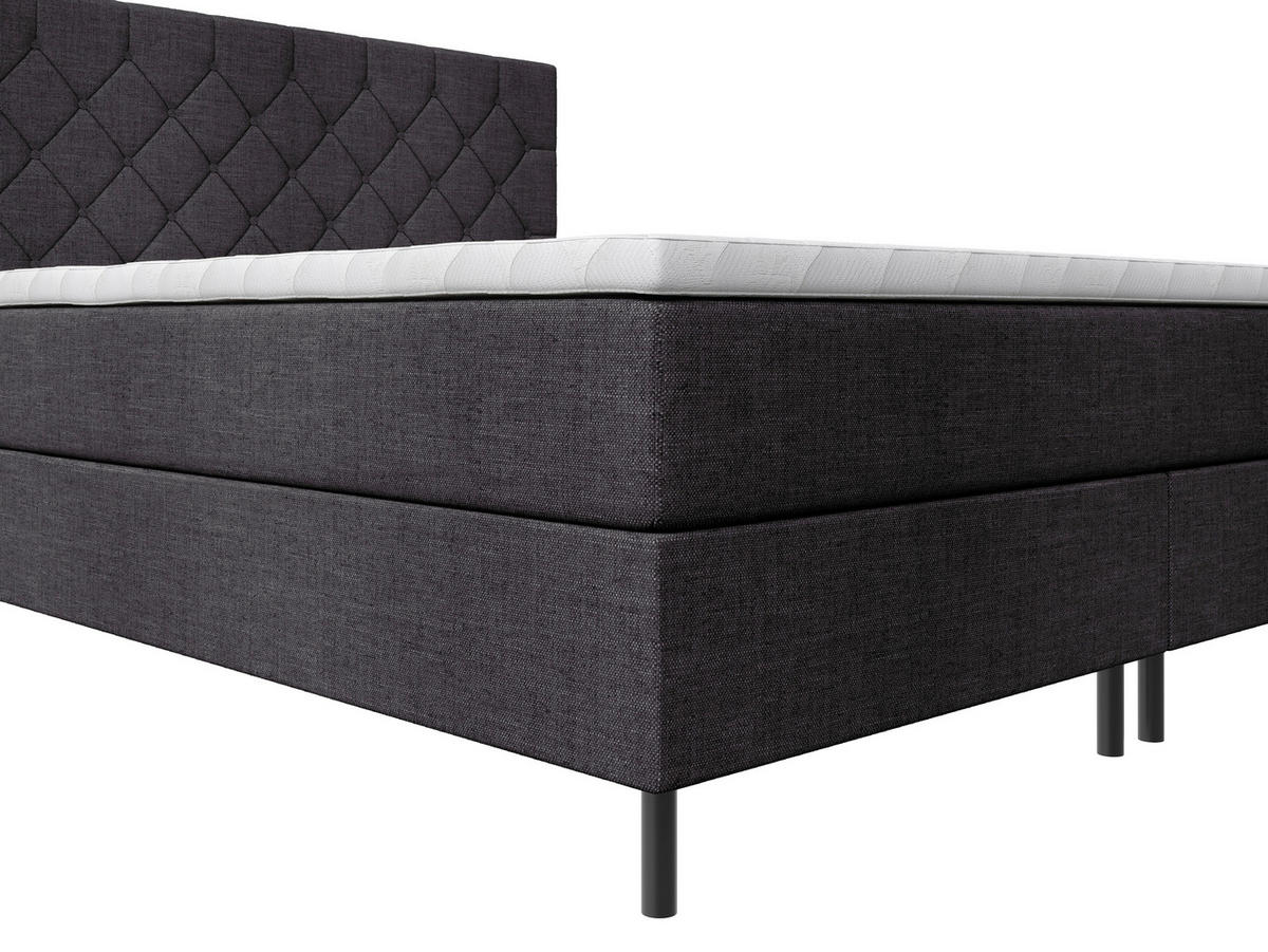 BOXSPRINGBETT 200/200 cm,  in Schwarz, Matratze, Topper, H2 + H2 = mittel  - Schwarz, KONVENTIONELL, Textil/Metall (200/200cm) - Chameo