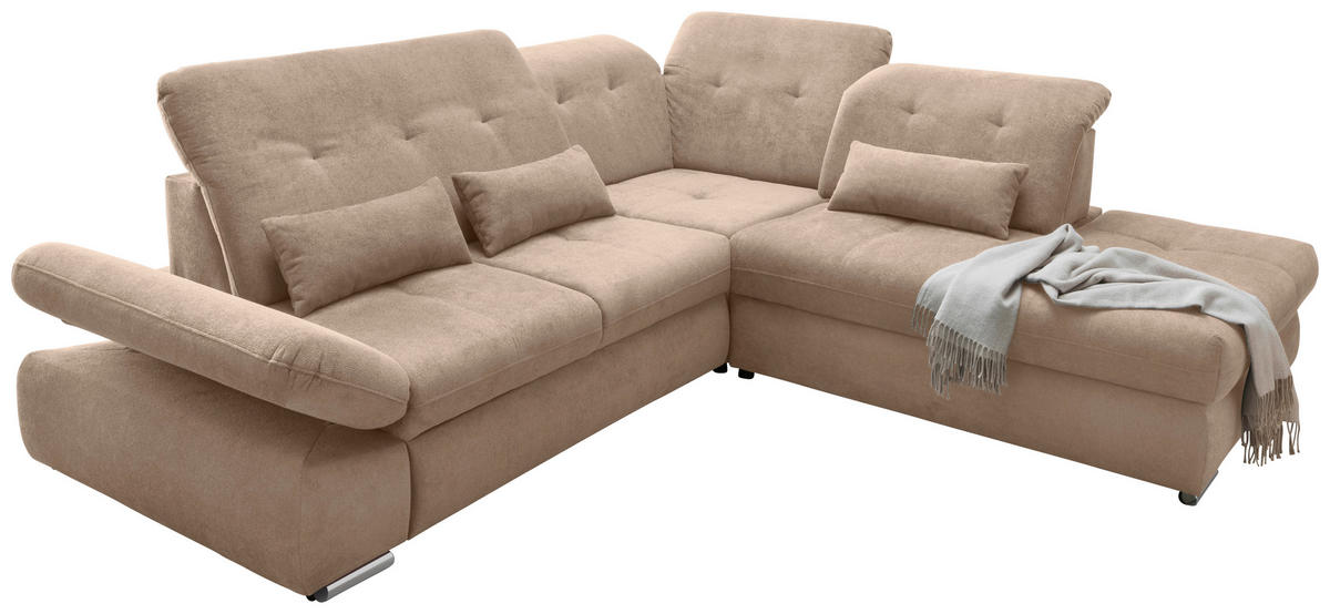 ECKSOFA in Chenille Hellbraun  - Chromfarben/Hellbraun, Modern, Textil/Metall (280/254cm) - Livetastic