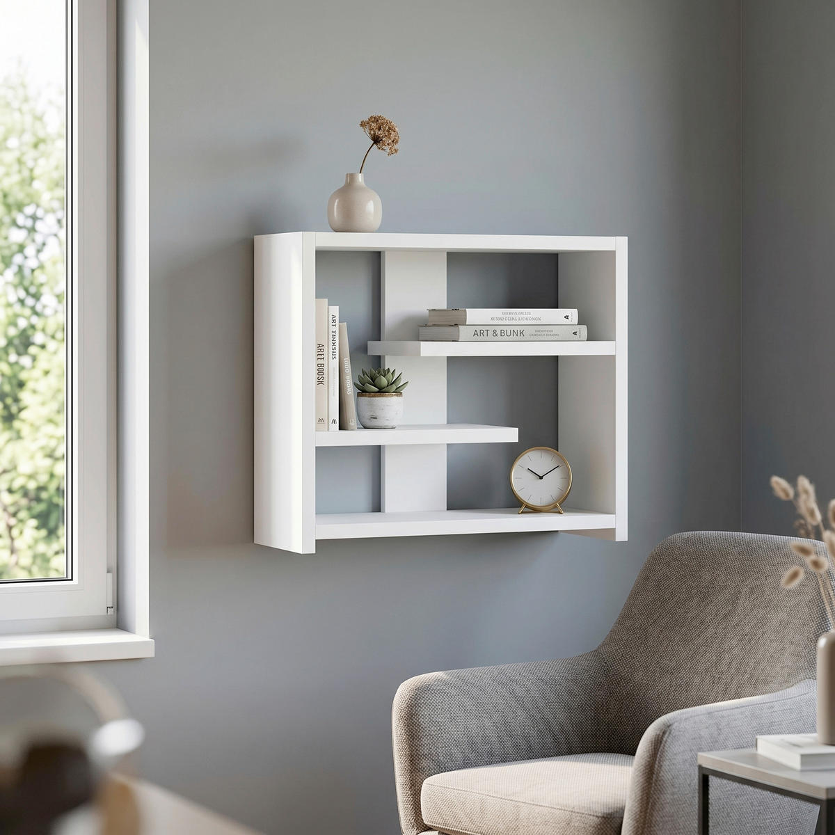 WANDREGAL  - Weiß, Design, Holzwerkstoff (49/40/21cm) - Livetastic