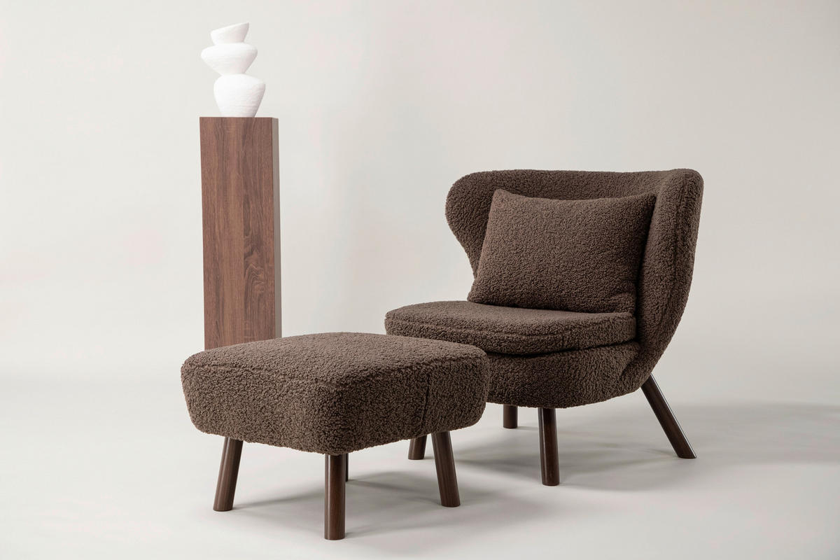 FÅTÖLJ MED FOTPALL i metall, textil brun  - brun, Design, metall/textil (60,5/80/85cm) - Livetastic