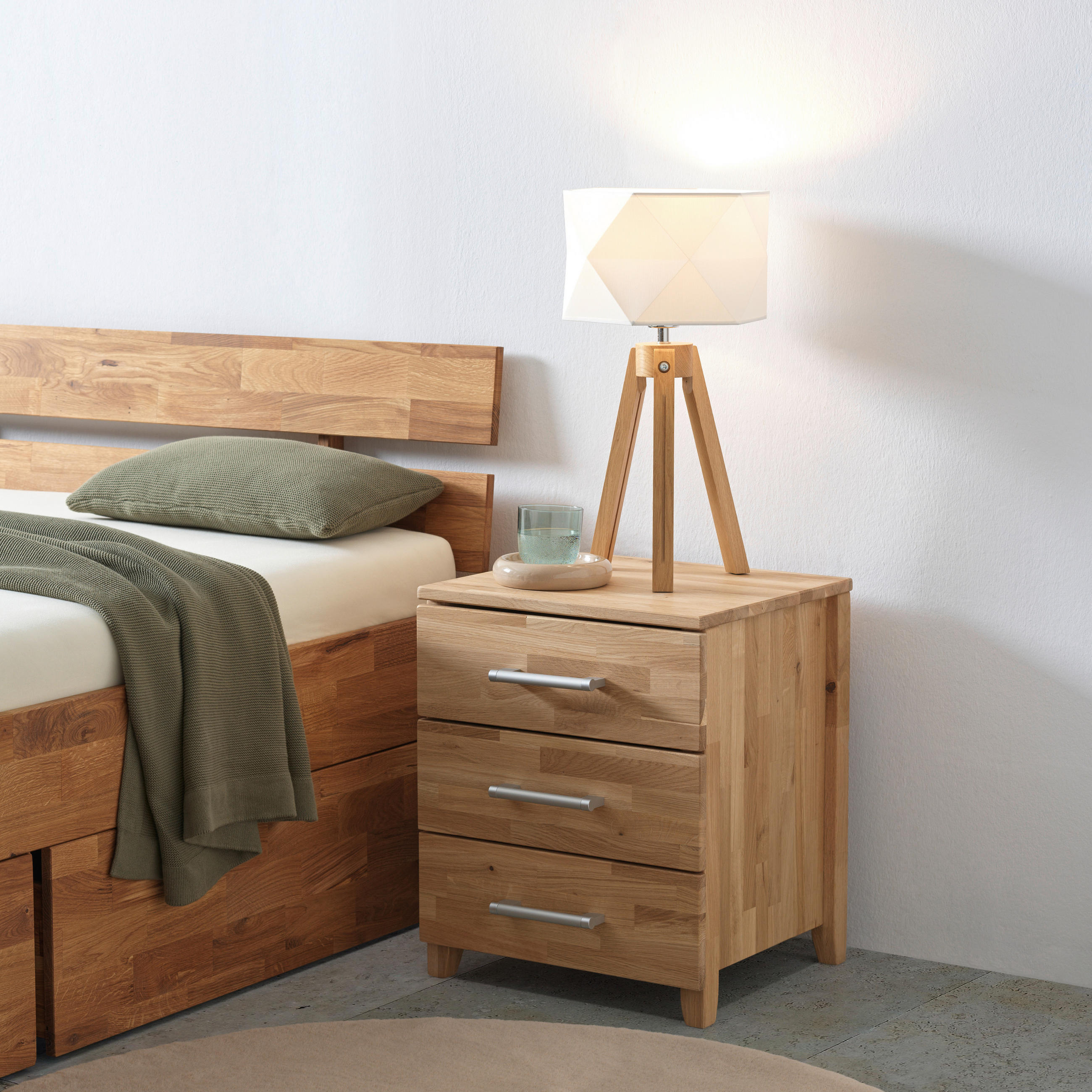 NACHTSCHRANK 45/55/42 cm Wildeiche massiv  - Chromfarben/Eichefarben, Natur, Holz/Kunststoff (45/55/42cm) - Livetastic