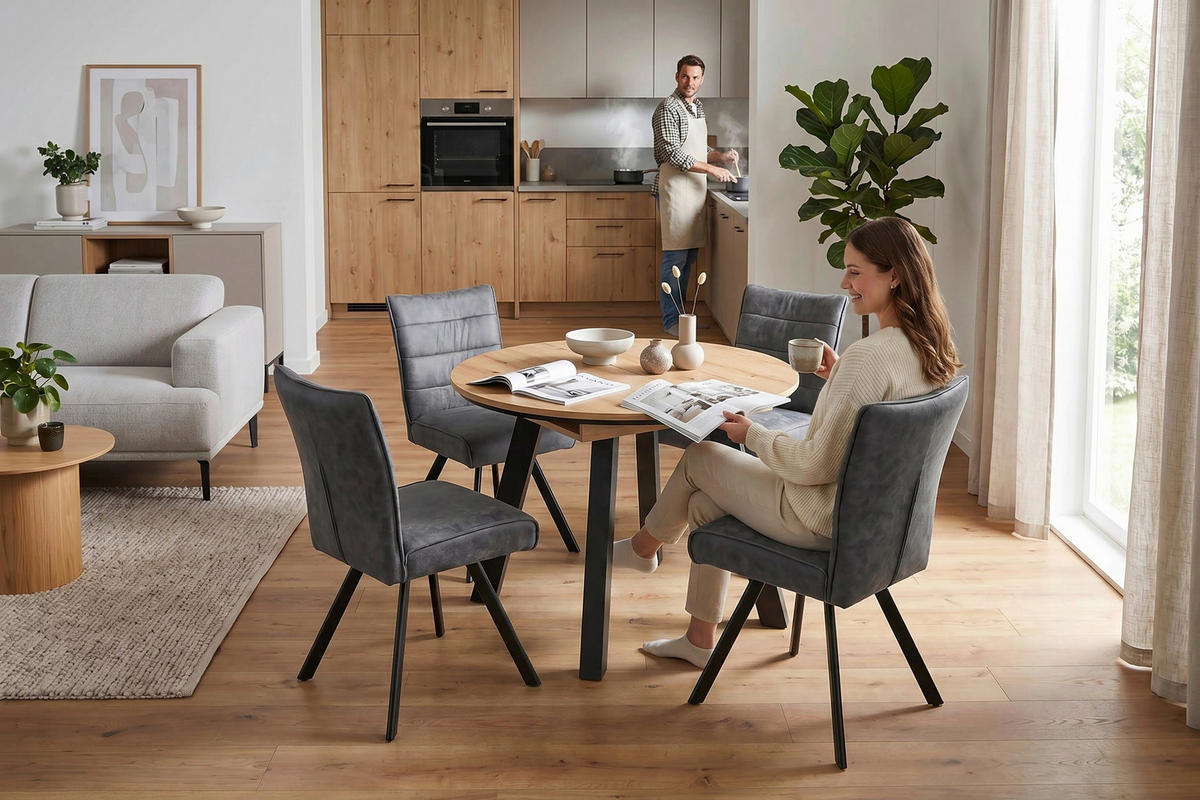 ESSTISCH 100/100/75,8 cm Nachbildung  Holzwerkstoff ausziehbar rund Eichefarben  - Eichefarben/Schwarz, MODERN, Holzwerkstoff (100/100/75,8cm) - MID.YOU