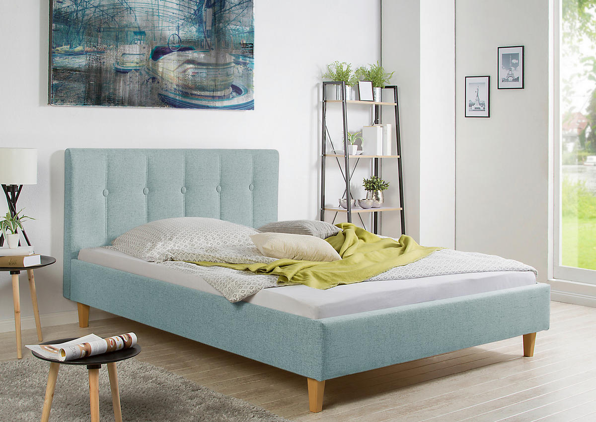 POLSTERBETT  in Petrol,  - Petrol/Naturfarben, MODERN, Holz/Textil (145/99/216cm) - Livetastic