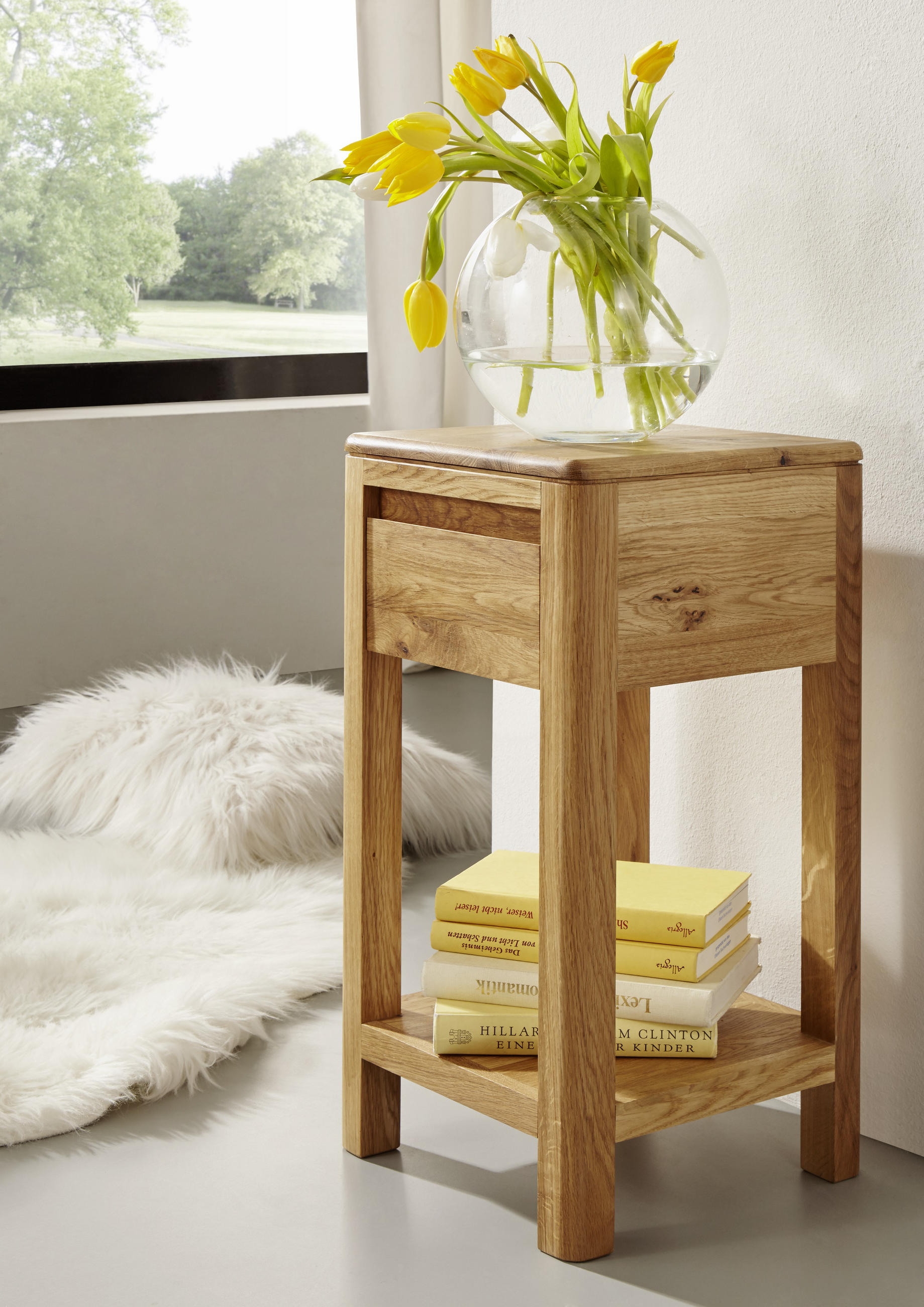 BLUMENSÄULE Holz Wildeiche vollmassiv  - Eichefarben, Design, Holz (30/30/60cm) - Livetastic