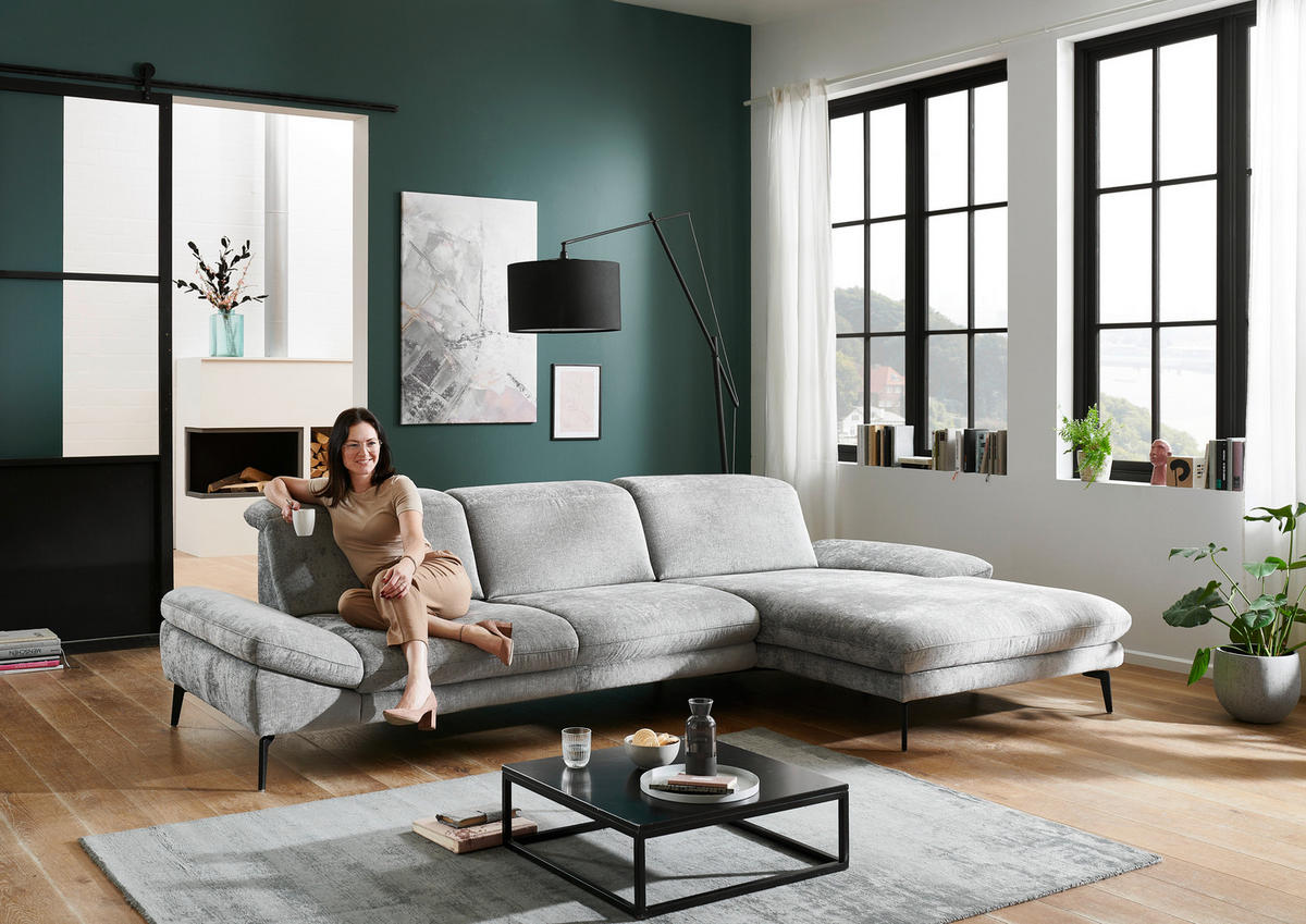 ECKSOFA in Chenille Grau  - Schwarz/Grau, Design, Textil/Metall (188/319cm) - Beldomo System