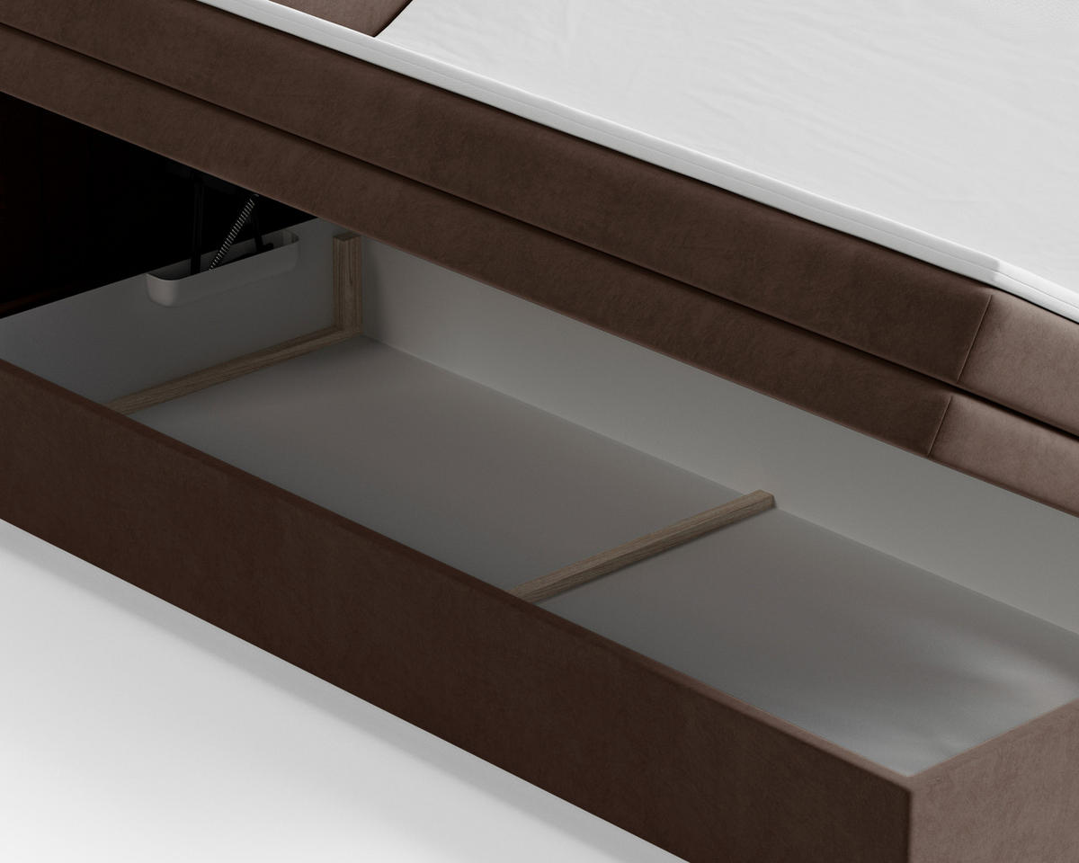 BOXBETT 180/200 cm,  in Braun, gepolstertes Kopfteil, Bettkasten, Topper, H2 + H3 = mittel + fest  - Braun, MODERN, Holz/Kunststoff (180/200cm) - Livetastic