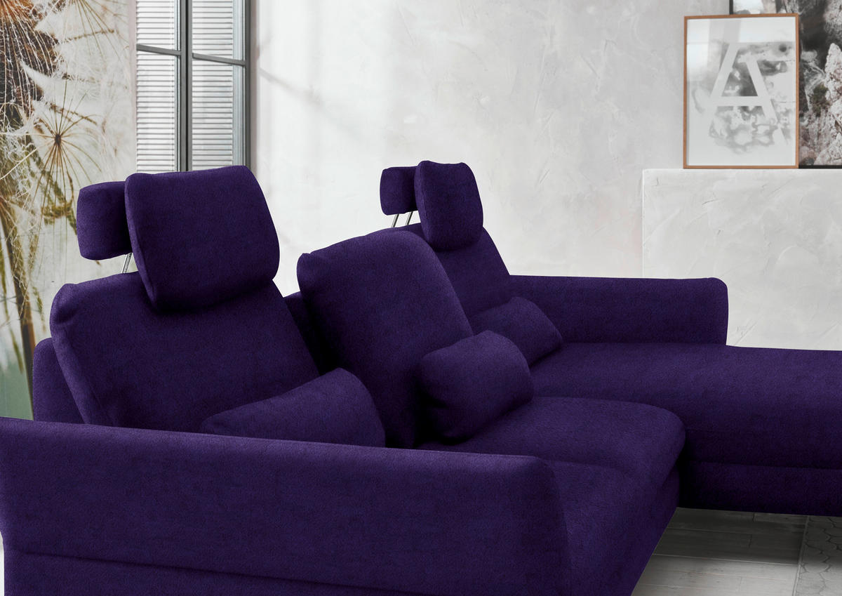 ECKSOFA in Velours Violett  - Violett/Schwarz, Design, Textil/Metall (306/179cm) - Beldomo System
