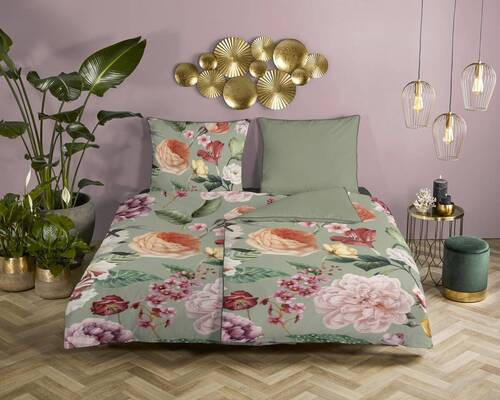 WENDEBETTWÄSCHE Fiori Satin 155/220 cm - Multicolor, Natur, Textil (155/220cm)