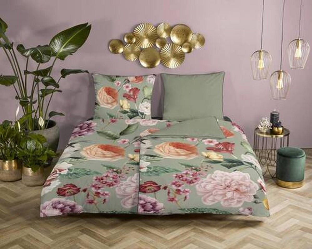 WENDEBETTWÄSCHE Fiori Satin 200/200 cm  - Jadegrün/Mintgrün, Natur, Textil (200/200cm)