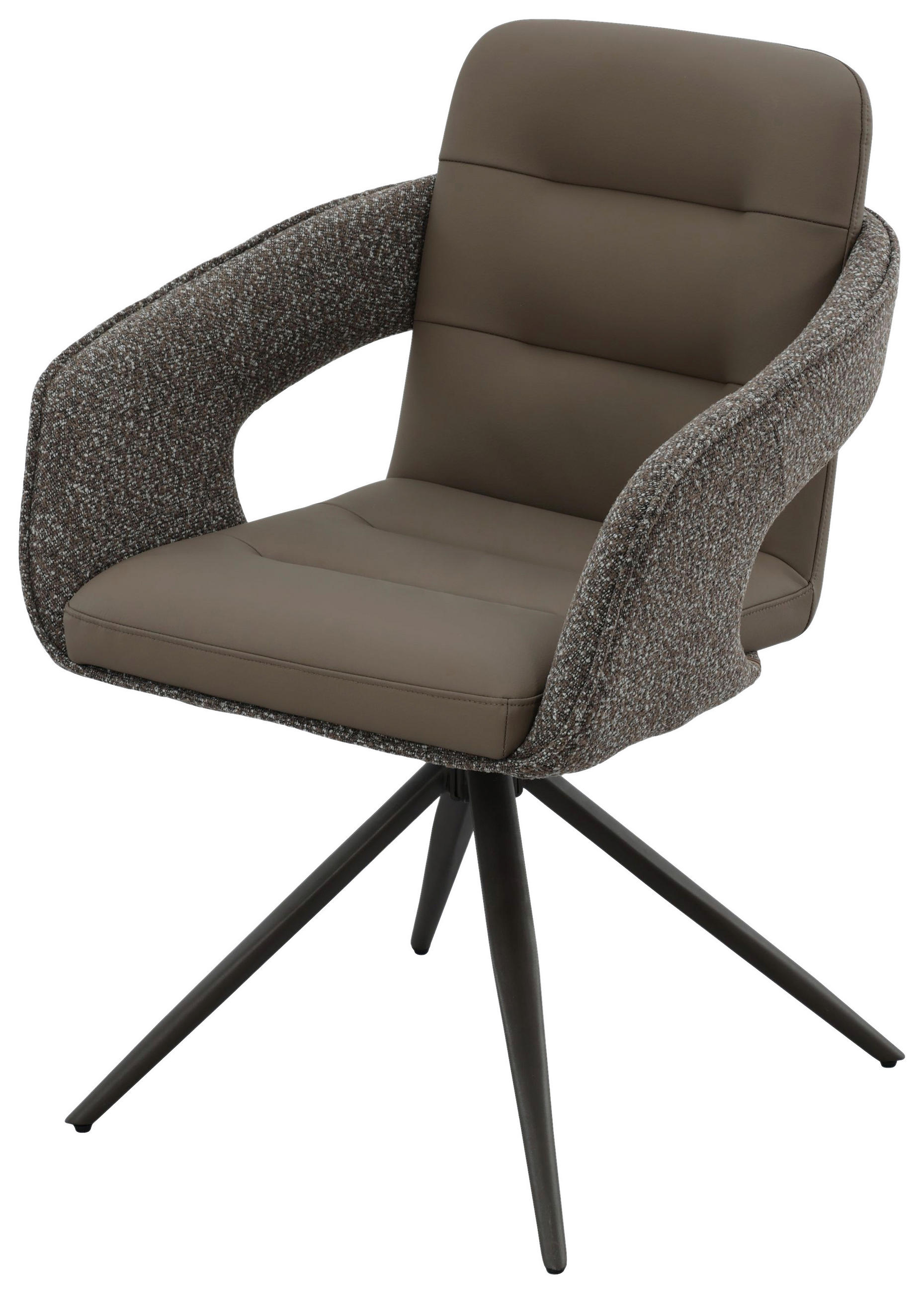ARMLEHNSTUHL  Sitzfläche 360° drehbar, inklusive Armlehnen Lederlook, Webstoff  Braun, Hellbraun  - Hellbraun/Schwarz, MODERN, Textil/Metall (61/87,5/62,5cm) - MID.YOU