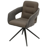 ARMLEHNSTUHL  Sitzfläche 360° drehbar, inklusive Armlehnen Lederlook, Webstoff  Braun, Hellbraun  - Hellbraun/Schwarz, MODERN, Textil/Metall (61/87,5/62,5cm) - MID.YOU