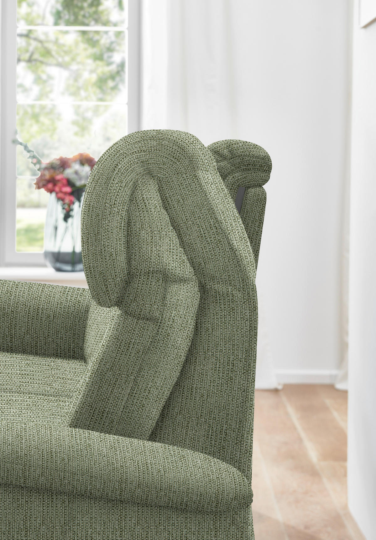 TRAPEZSOFA in Flachgewebe Olivgrün  - Schwarz/Olivgrün, KONVENTIONELL, Textil/Metall (219/107/97cm) - Pure Home Comfort