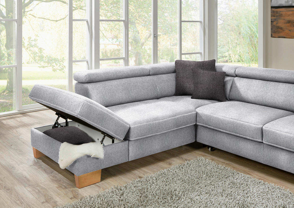 ECKSOFA  in Mikrofaser Hellgrau  273/226 cm  - Eichefarben/Beige, Natur, Holz/Textil (273/226cm) - Beldomo System