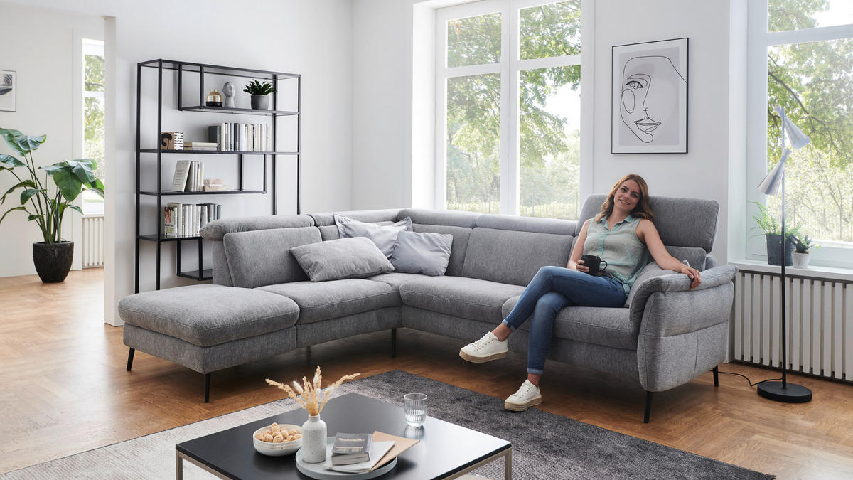ECKSOFA in Struktur Grau  - Schwarz/Grau, Modern, Textil/Metall (235/275cm) - Cantus
