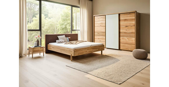 BETT 180/200 cm,  in Hellbraun, Wildeiche,  - Hellbraun/Wildeiche, Natur, Holz/Textil (180/200cm) - Linea Natura