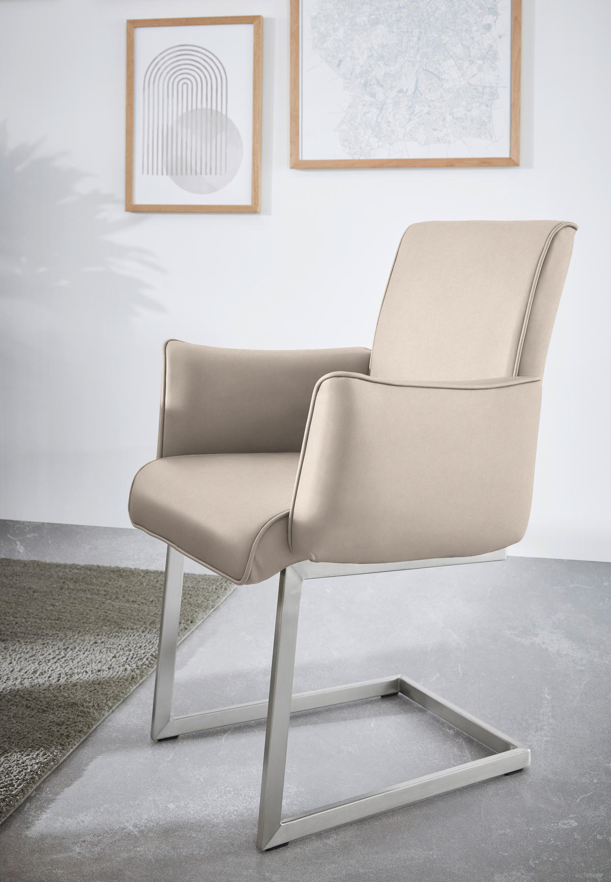 ARMLEHNSTUHL  in Stahl Mikrofaser  - Edelstahlfarben/Creme, Design, Holzwerkstoff/Textil (63/91/60cm) - Dieter Knoll