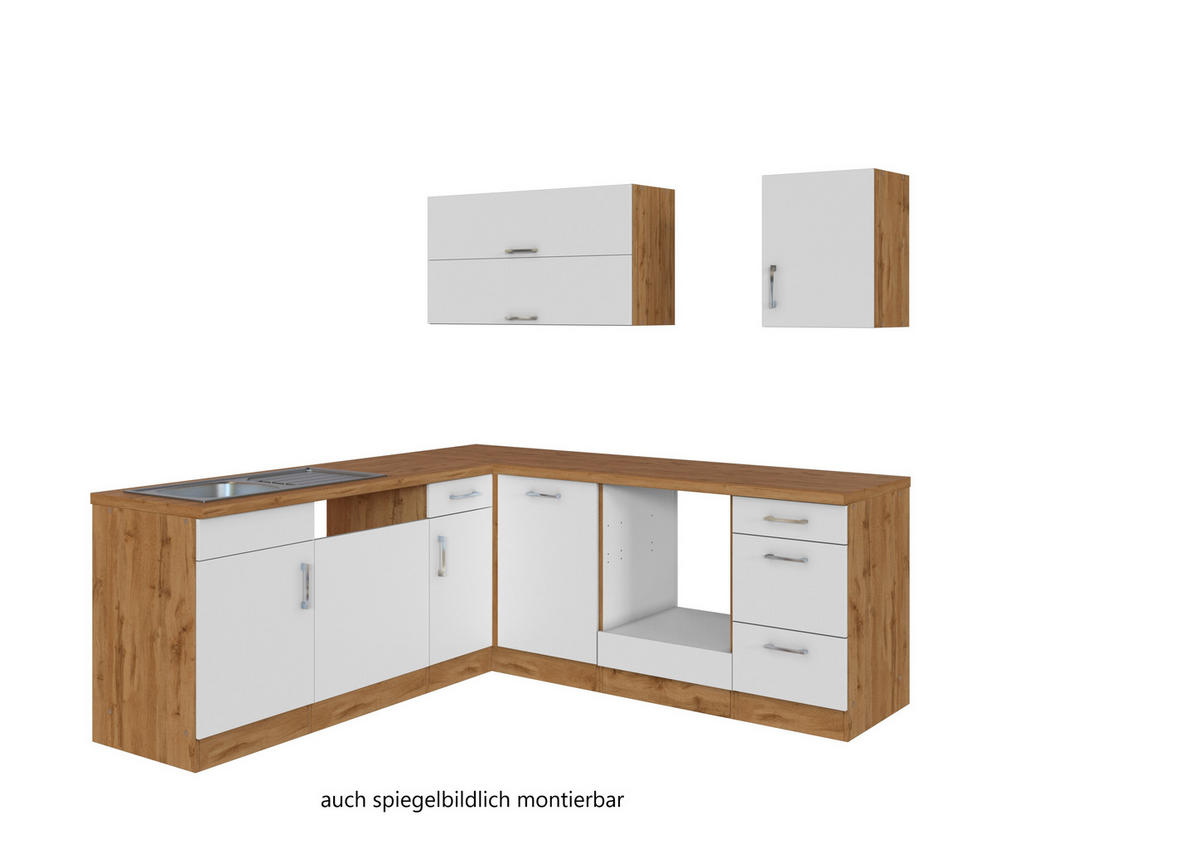 ECKKÜCHE 210/210 cm  in Weiß  - Eichefarben/Alufarben, MODERN, Holzwerkstoff/Metall (210/210cm) - Held