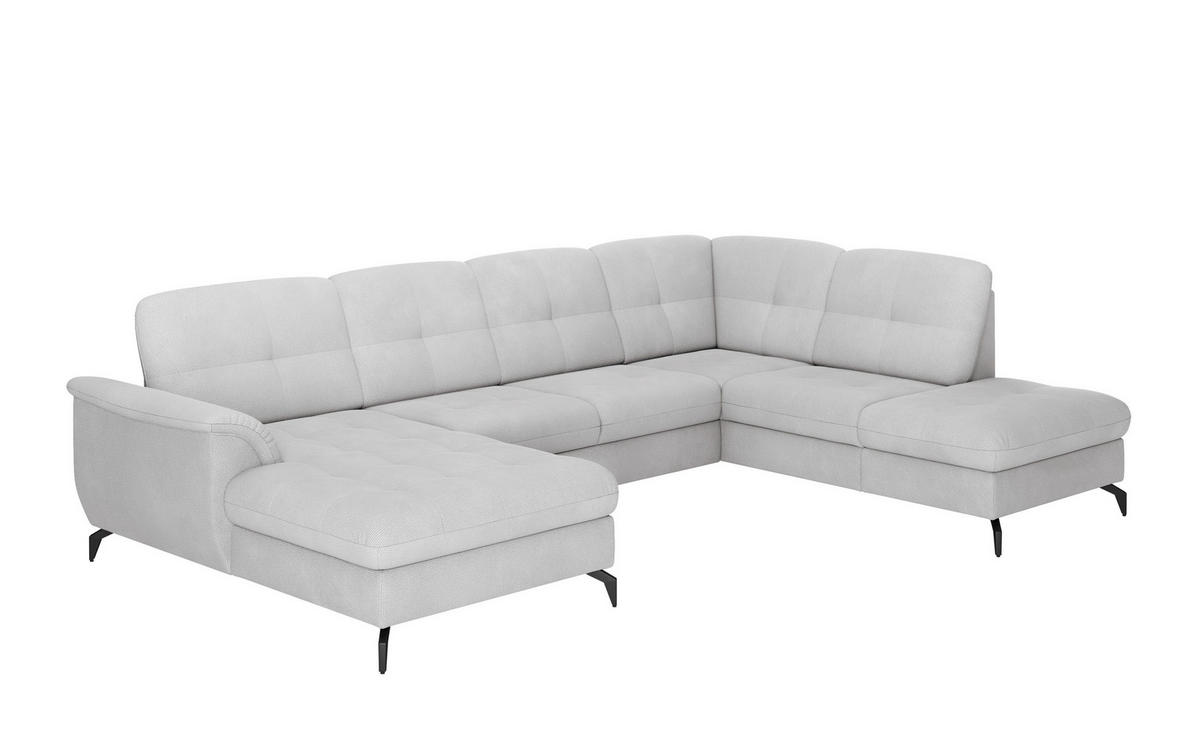 WOHNLANDSCHAFT Silberfarben Flachgewebe  - Silberfarben/Schwarz, MODERN, Textil/Metall (164/319/212cm) - Sit & More