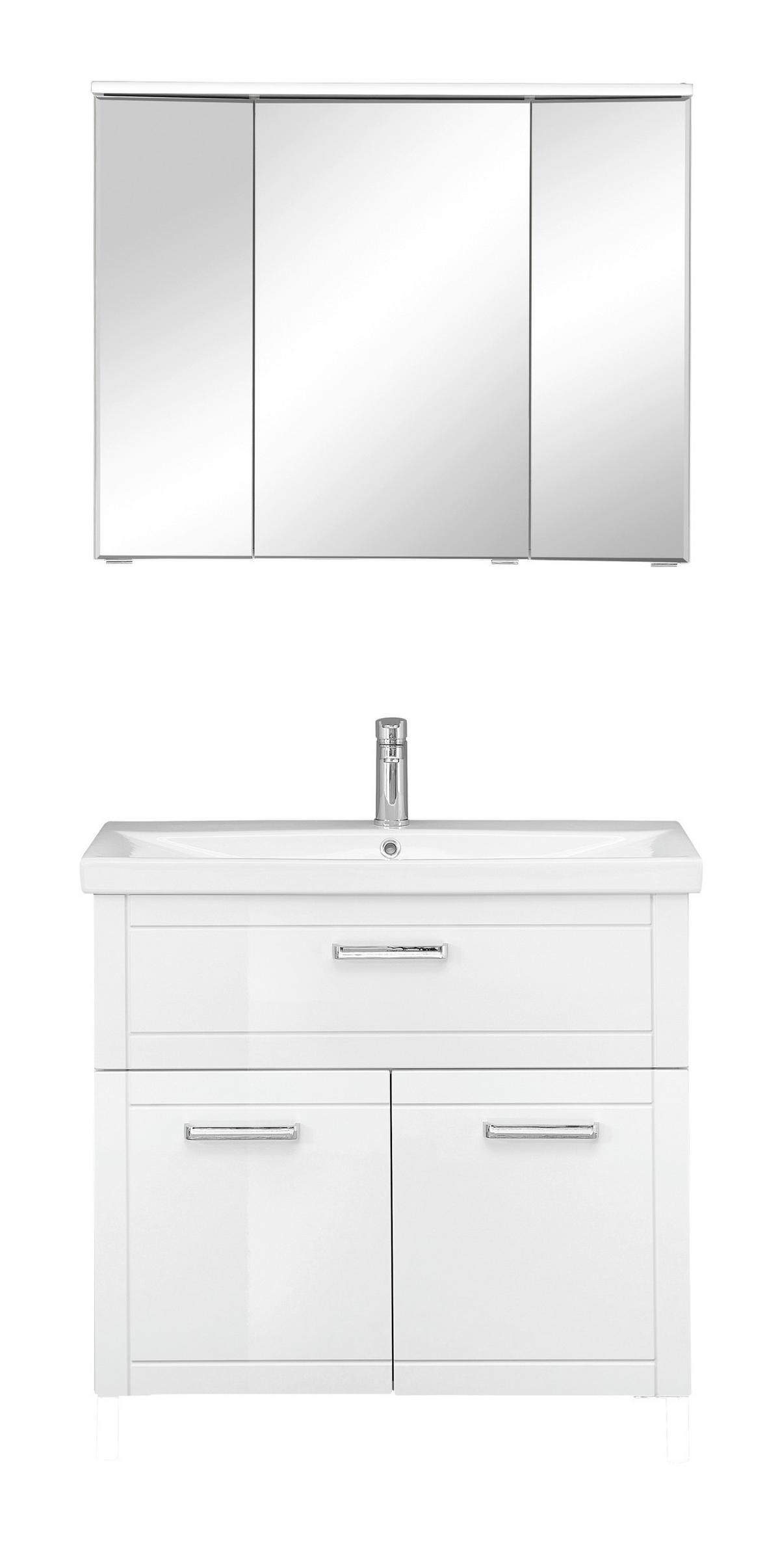 BADEZIMMER 3-teilig  in 90 cm  - Chromfarben/Weiß Hochglanz, MODERN, Glas/Keramik (90cm) - Sadena