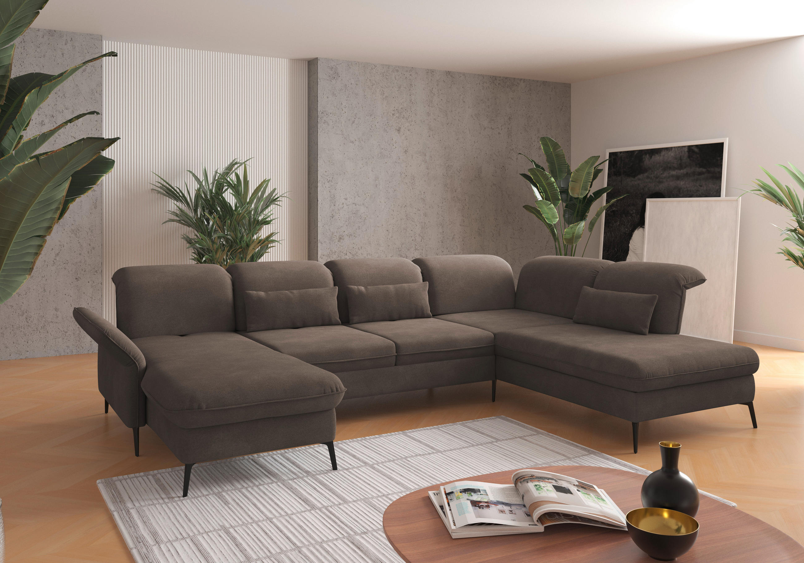 WOHNLANDSCHAFT in Flachgewebe Schlammfarben  - Schlammfarben/Schwarz, Konventionell, Textil/Metall (198/359/231cm) - Sit & More
