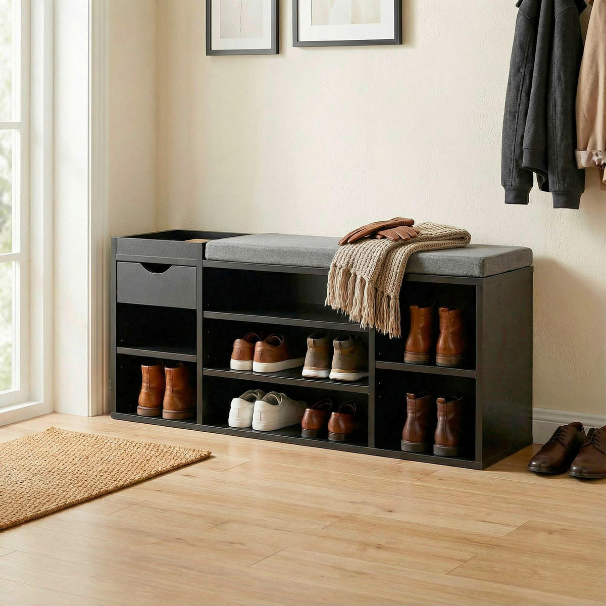 LAVICA NA TOPÁNKY, čierna, 100/45/30 cm - čierna, Design, kompozitné drevo/textil (100/45/30cm) - Livetastic