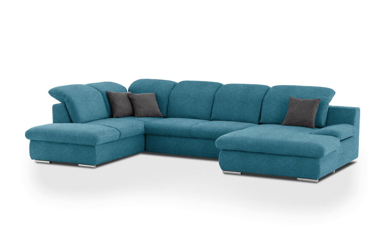 WOHNLANDSCHAFT in Chenille Blau  - Chromfarben/Blau, Design, Textil/Metall (212/353/165cm) - Livetastic