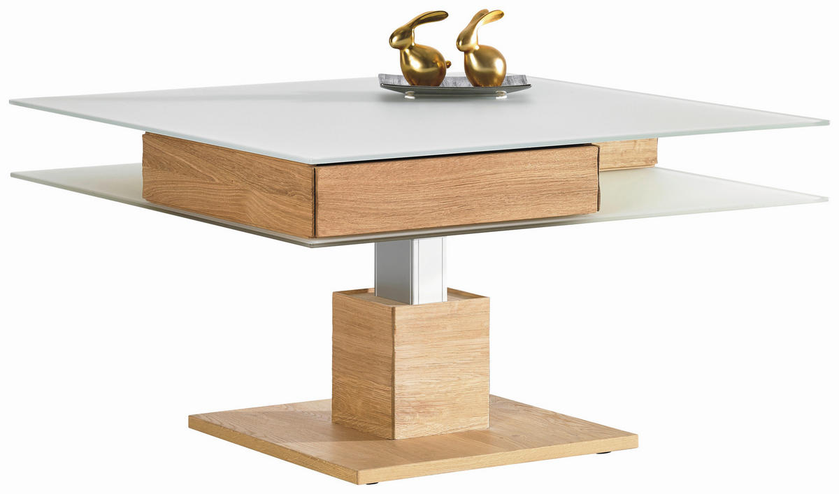 COUCHTISCH Wildeiche furniert Farbglas 90/90/35,5 cm quadratisch Weiß, Eichefarben  - Eichefarben/Weiß, Design, Glas/Holz (90/90/35,5cm) - Voglauer