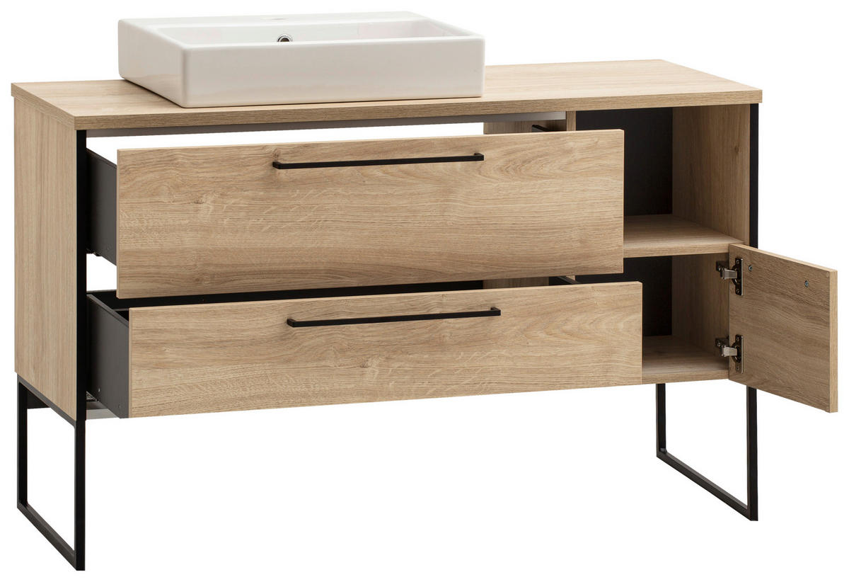 WASCHTISCHKOMBI  - Eichefarben/Weiß Hochglanz, MODERN, Keramik/Holzwerkstoff (114/57,7/44cm) - Stylife
