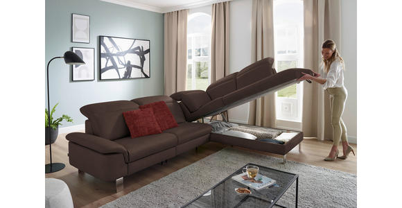 ECKSOFA in Echtleder Dunkelbraun  - Edelstahlfarben/Dunkelbraun, Design, Leder/Metall (309/233cm) - Dieter Knoll