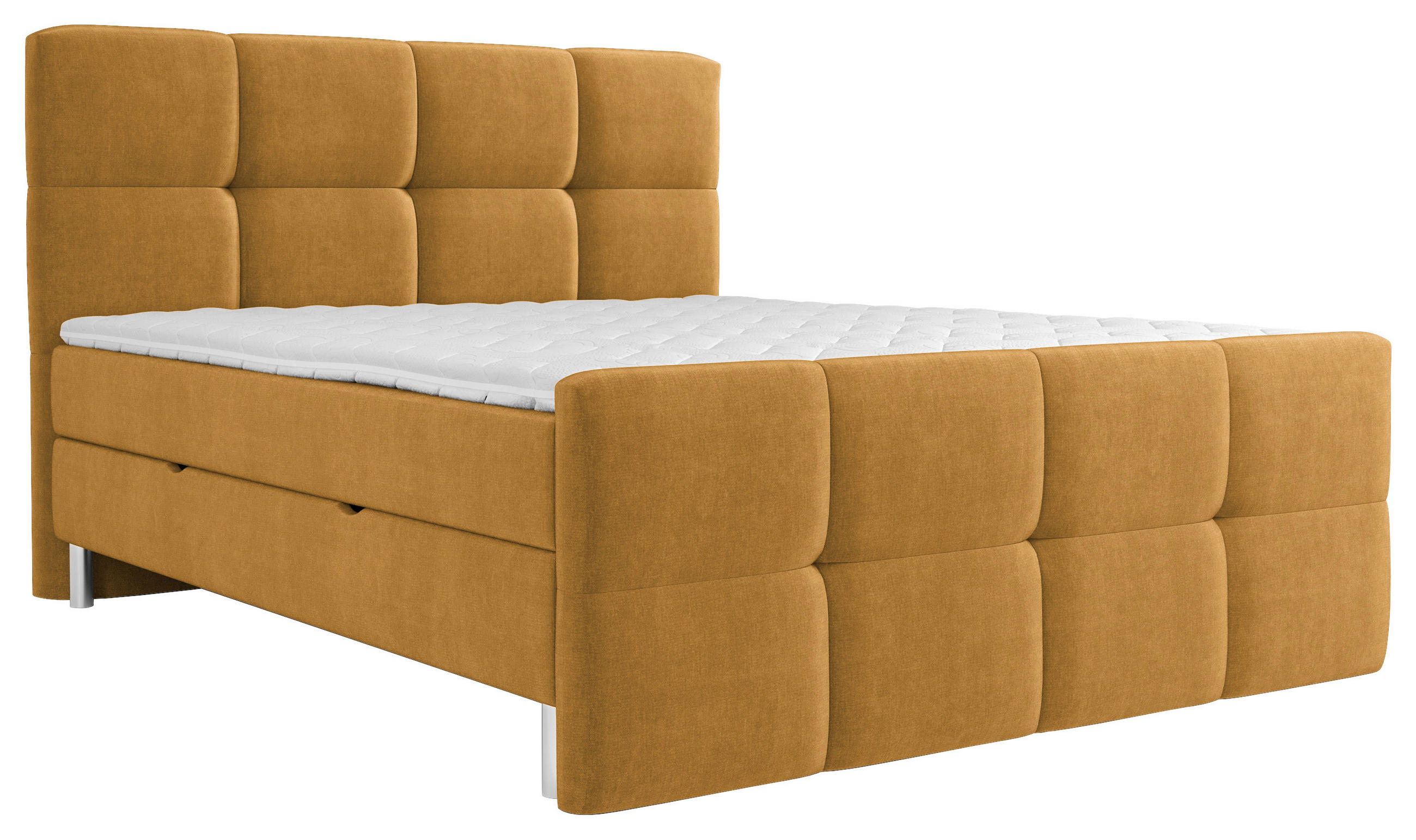 BOXBETT 140/200 cm,  in Orange, gepolstertes Kopfteil, Bettkasten, Topper, H3 = fest  - Chromfarben/Orange, Design, Holz/Holzwerkstoff (140/200cm) - Esposa