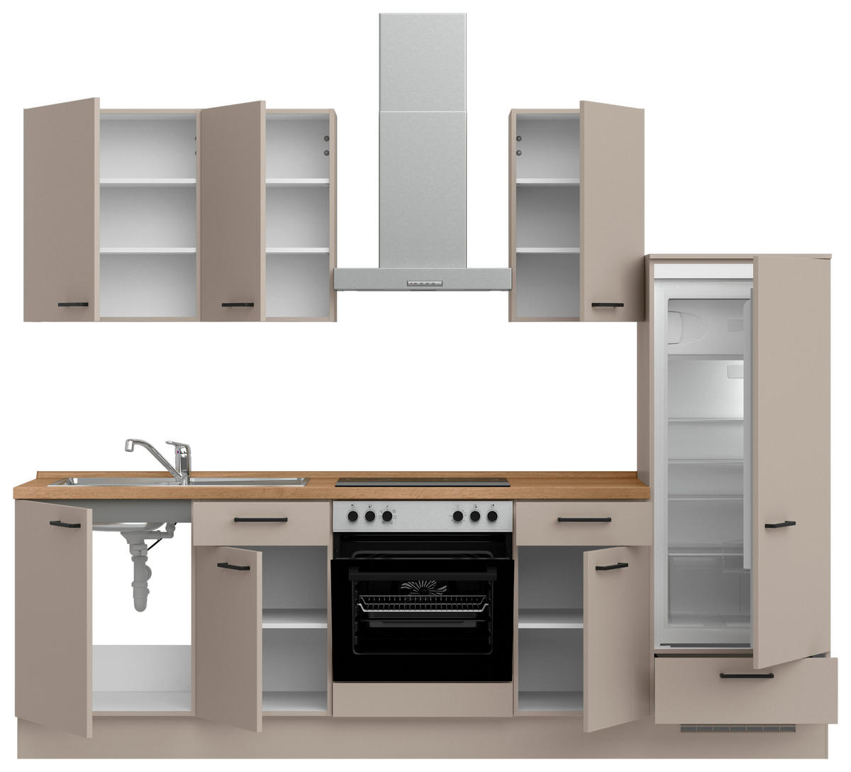 KÜCHENBLOCK Easytouch 270 cm  in Eichefarben, Sandfarben  - Sandfarben/Eichefarben, MODERN, Holzwerkstoff/Metall (270cm) - Nobilia