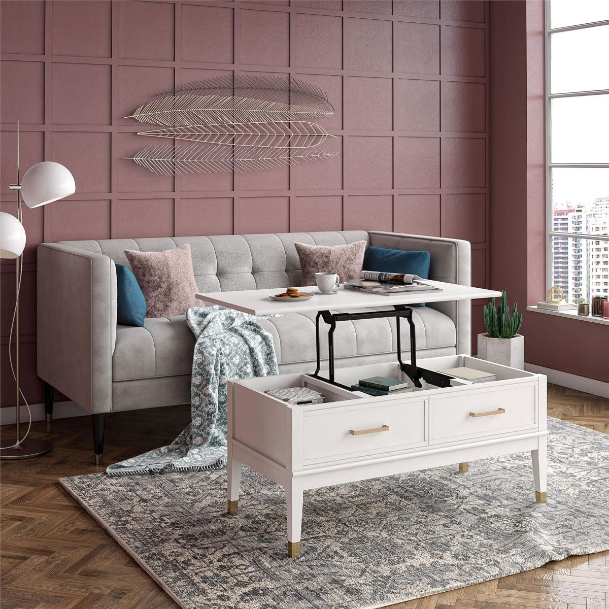 COUCHTISCH Westerleigh 106/57/51 cm rechteckig Weiß  - Weiß/Bronzefarben, Design, Holzwerkstoff/Metall (106/57/51cm) - Mican