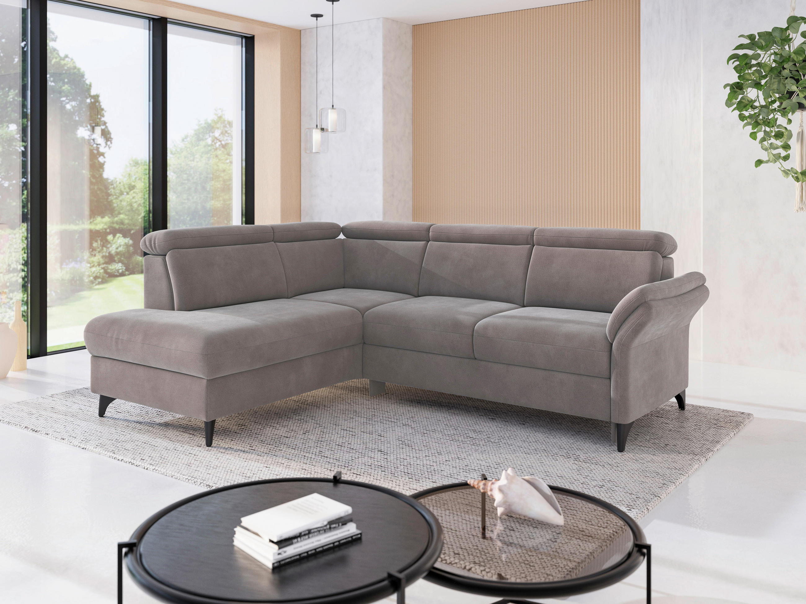 ECKSOFA GLENDALE E in Flachgewebe Taupe  193/247 cm  - Taupe/Schwarz, KONVENTIONELL, Textil/Metall (193/247cm) - Sit & More